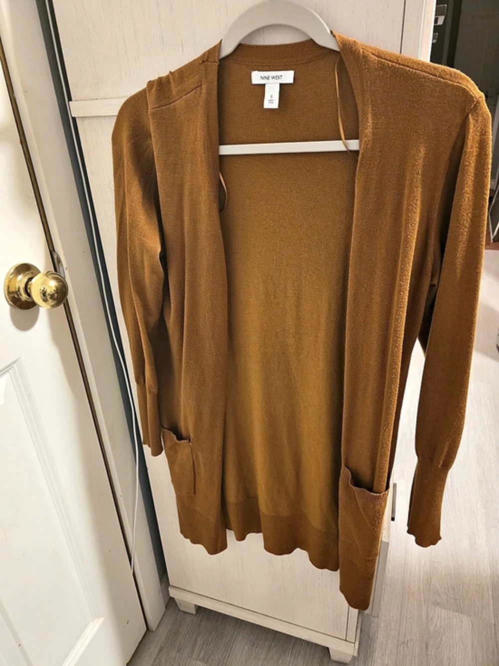 Nine West Long Open Front Cardigan Sweater Brown Size Small